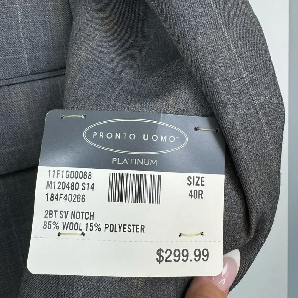 Pronto Uomo Platinum Men Two Button Gray Blazer Wool Blend Sport Coat Jacket 40R